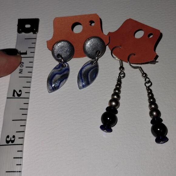 Lot of 2 Blue & Silver Fashion Costume Jewelry Drop Dangle Pierced Earrings - Picture 2 of 2